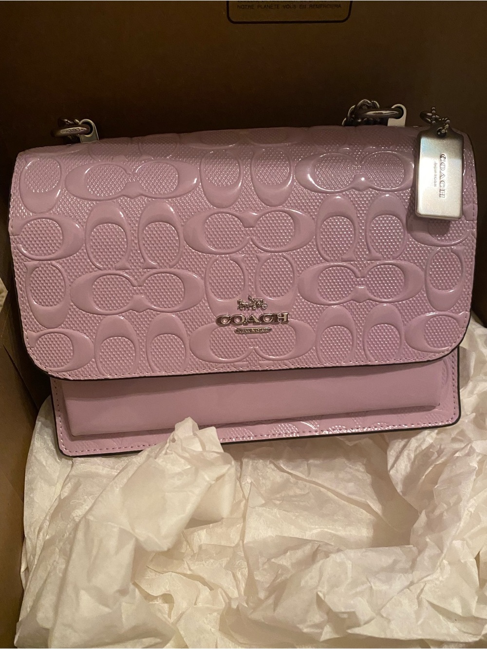 Coach Klare Crossbody Bag In Signature Leather Silver/Light Violet CDA97